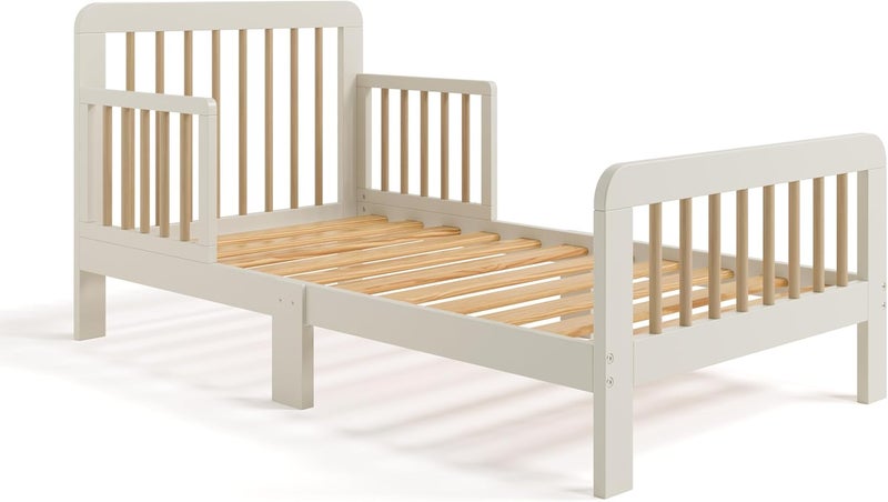 Storkcraft Pasadena Toddler Bed (Frosted Oat & Driftwood) - GREENGUARD Gold Certified, 100% Solid Wood, Fits Standard Crib Mattress, Toddler Rails Included, Complete Design with Headboard & Footboard - Image 4